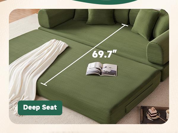79" Convertible Sleeper Sofa Bed with 4 Pillows, 5-in-1 Corduroy Futon Couch for Small Spaces,Floor Modular Sofa with Fixed-Shape Frame,For Guest Bed & Kids Play Area with Washable Cover,teddy sofa for Adults,No-Assembly