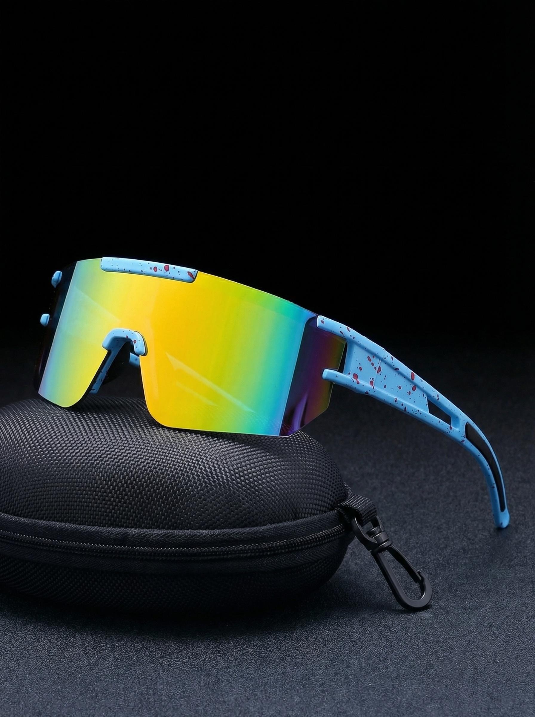 Unisex Frameless Color Film Glasses, Street Style Ink Splatter Cutout Design, Large Frame Casual Sports Eyewear, Includes Case