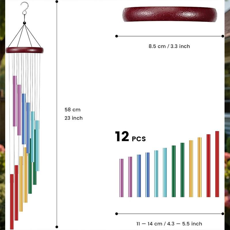 Outdoor Courtyard 12-Tube Colorful Hotel Wind Chime, Garden Balcony Decor, Healing Sound Wind Chime, Meditation Sleep Aid, Home Decoration Gift, Nordic Style, Perfect Holiday Birthday Gift