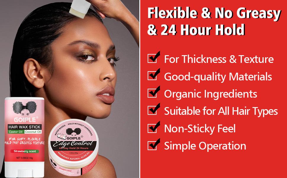 5 Count Edge Control Wax Set for Women - Non-Greasy Strong Hold, Smooth Edges, Strawberry Scented Hair Wax Stick Nourishes Gel Haircare Organic