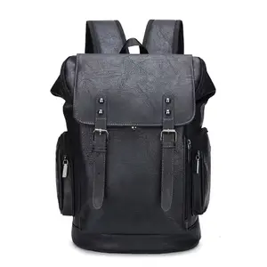 Men's PU leather backpack, Vintage Flap Cover Daypack for Work Travel College, 15 Inch Laptop Rucksack