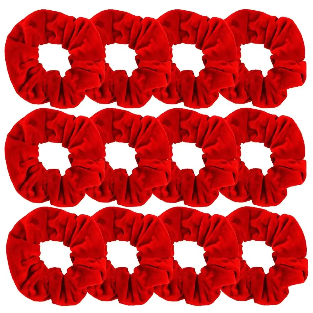 Red Scrunchies , Soft Hair Scrunchie Elastic Hair Bands, Solid Colors Thick Scrunchy Hair Ties, Hair Accessories for Women and Girls, 12 Pack