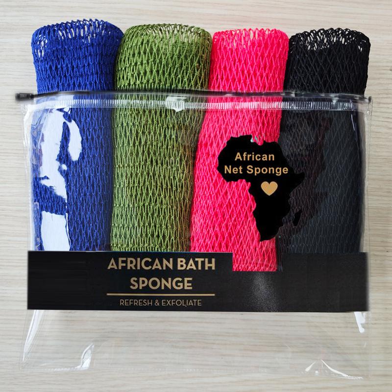 4 Piece African Exfoliating Net Sponge Bundle, for SENSITIVE SKIN, Bath sponge