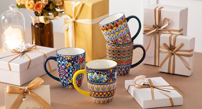 vancasso Simi 16 Oz/12 Oz Multicolor Porcelain Cups for Latte, Hot Tea, Cappuccino, Cocoa, Soup, Dishwasher, Microwave Safe, Set of 6 Ceramic Drinkware Stylish Drinkware Coffee