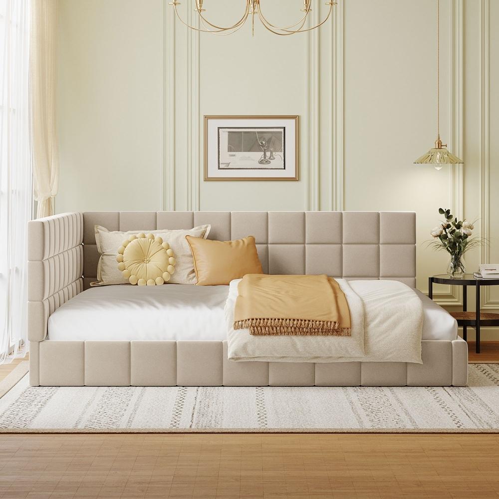 Velvet Mid-Century Modern Full-Size Couch-Bed with Armrest, Sturdy Slatted Base - Durable 2-in-1 Sofa Bed for Living Rooms, Bedroom, Easy Set-Up, Hardware and Instructions Included