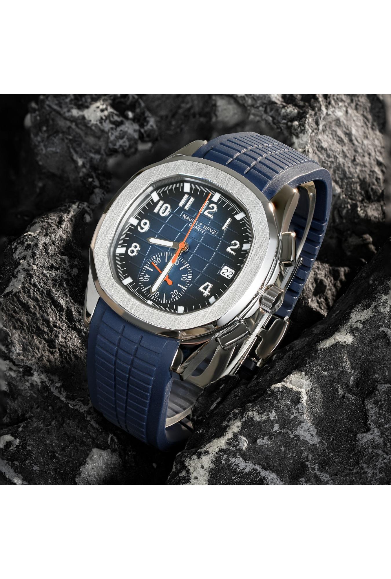 2026 Hot Selling Top Luxury Brand Japan VD53 Mov Chronograph Quartz Watch Stainless Steel Silver-Blue Rubber Strap Luminous Waterproof