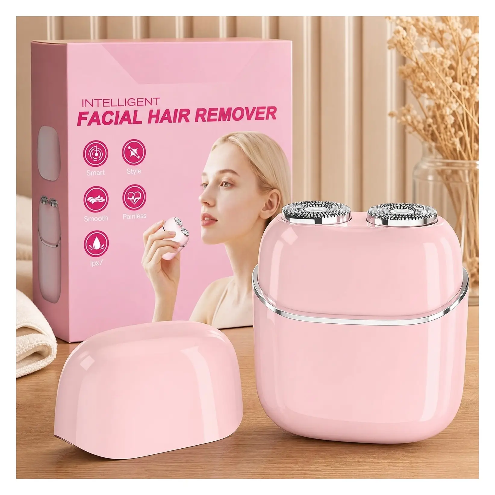 Facial Hair Removal for Women - Painless Electric Shaver for Peach Fuzz & Sensitive Skin, USB-C Rechargeable Hair Shaver for Upper Lip & Chin, IPX7 Waterproof Portable for Smooth Skin at Home & TravelGift
