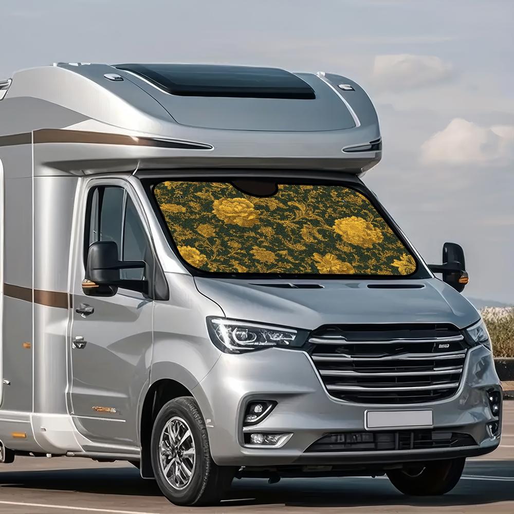 1pc, Golden Floral Elegance Pattern Car Windshield Sunshade, Compact Folding Sun Visor for Front Windshield, Ensures Comfort During Long Drives and Weekend Parking