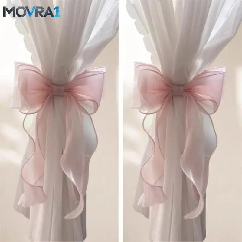 MOVRA1 French Bow Curtain Tiebacks 2 Pack Elegant Lace Ribbon Sheer Curtains Decorative Rope Accessories Home Décor Pink