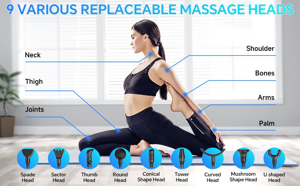 Handheld Muscle Massager Deep Tissue M68-7,Pain Relief with 9 Attachments&30 Speed,Massage Device for Knee,Foot,Neck,Back, Perfect Gift