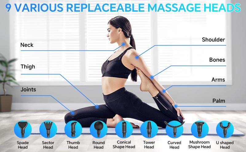 Handheld Muscle Massager Deep Tissue M68-7,Pain Relief with 9 Attachments&30 Speed,Massage Device for Knee,Foot,Neck,Back, Perfect Gift