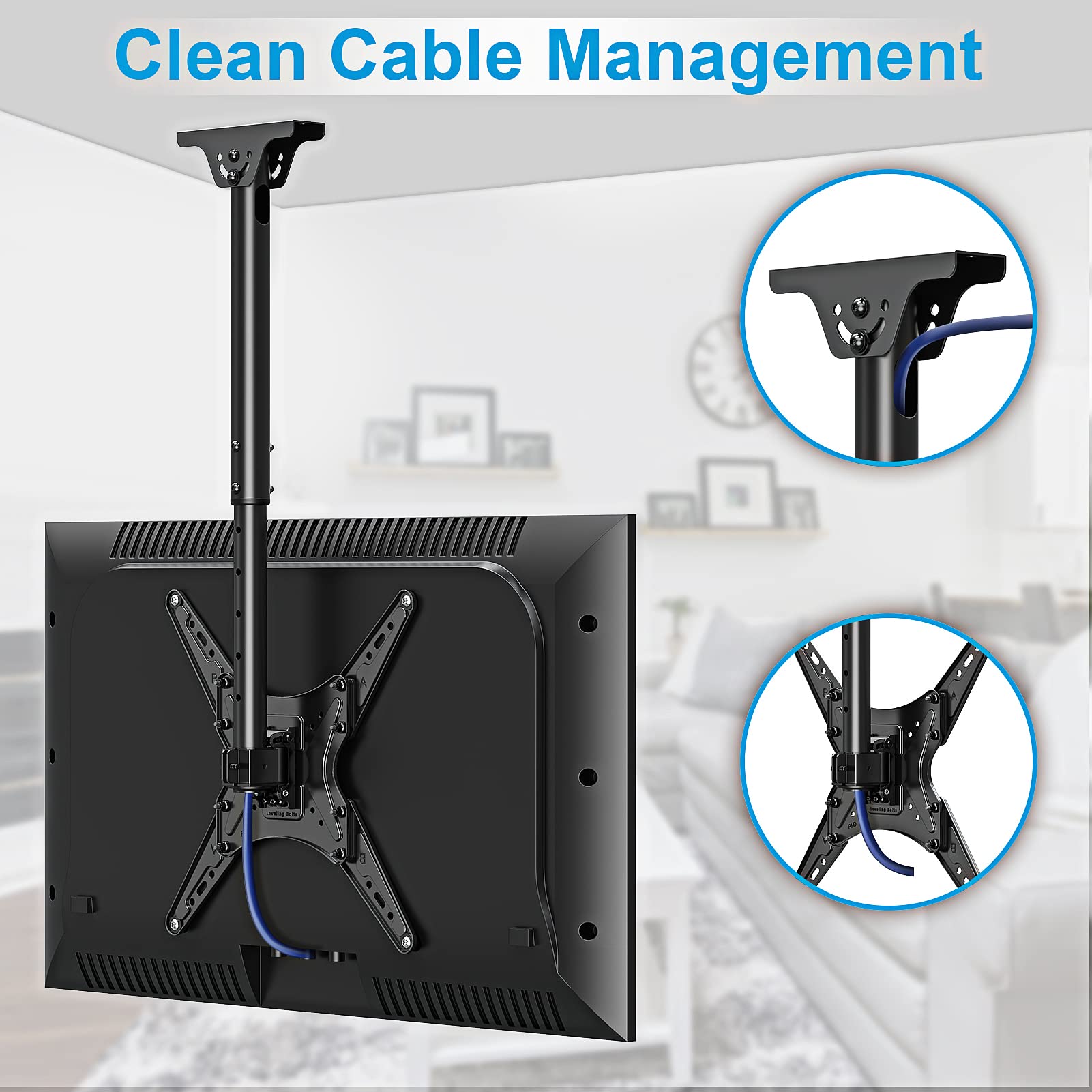 MOUNTUP 24''-65'' Ceiling TV Mount, Full Motion Height Adjustable TV Mount Bracket, Holds up to 99lbs, Max VESA 400x400mm, MU0039