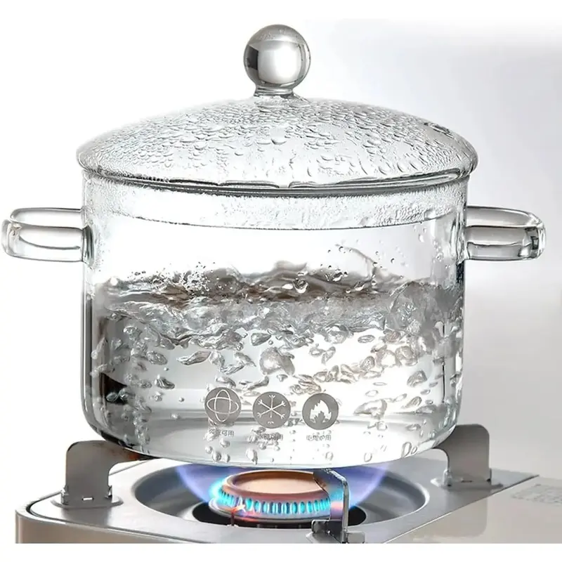 1.9L Smooth Glass Saucepan with Lid - Dishwasher Safe, Oven Safe Stovetop Cookware, Transparent Dual-Handle Pot for Boiling Tea, Stew, Cleaning, Dual Handles
