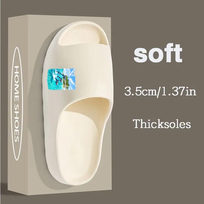 Dolphin Themed Slippers for Women Men Non Slip Summer Beach Sandals with Tropical Island Print Lightweight Comfortable Indoor Outdoor Shoes