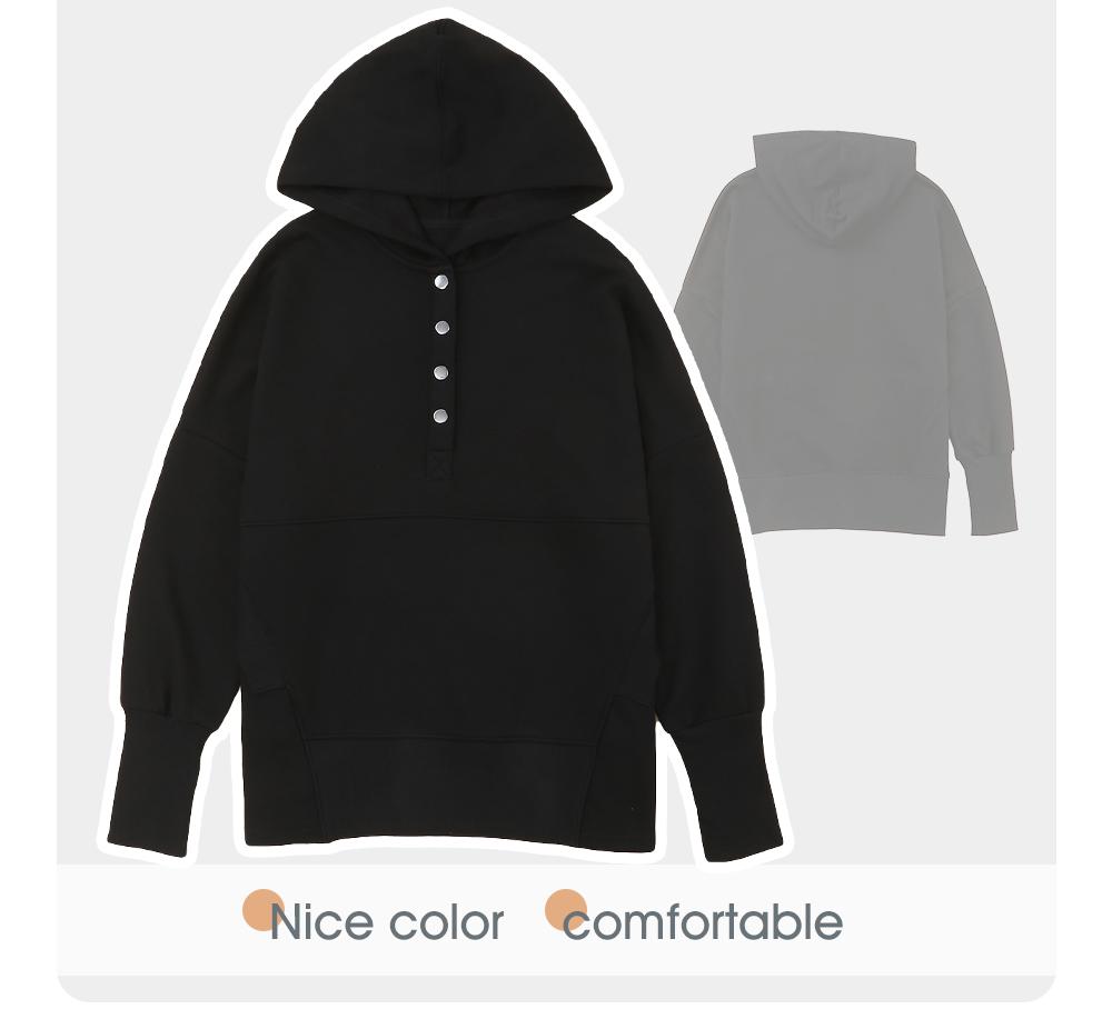 EVALESS Women's Casual Oversized Sweatshirts Hoodies Basic Button V Neck Long Sleeve Hooded Cotton Breathable Henley Pullover Tops 2026 Womenswear Winter Fall Outfits Clothes with Pockets