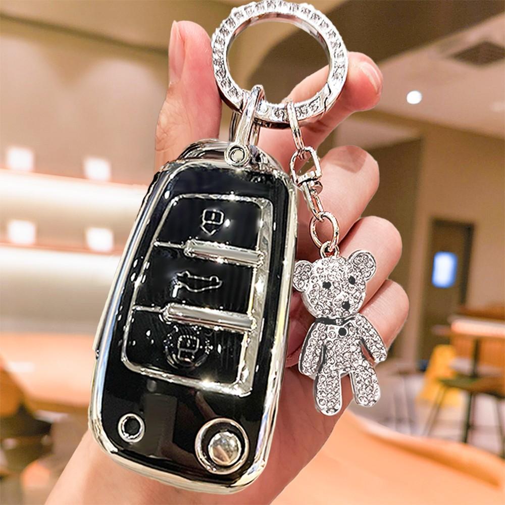 Audible Car Keychain Set, Water Drill Bear Design, Fashionable Beaded Chain, Compatible with Tt A6 C6 A4 A5 A7 A3 Q3 Rs3 Rs6 A3 8v Q2 Q7 S3 S7 S8