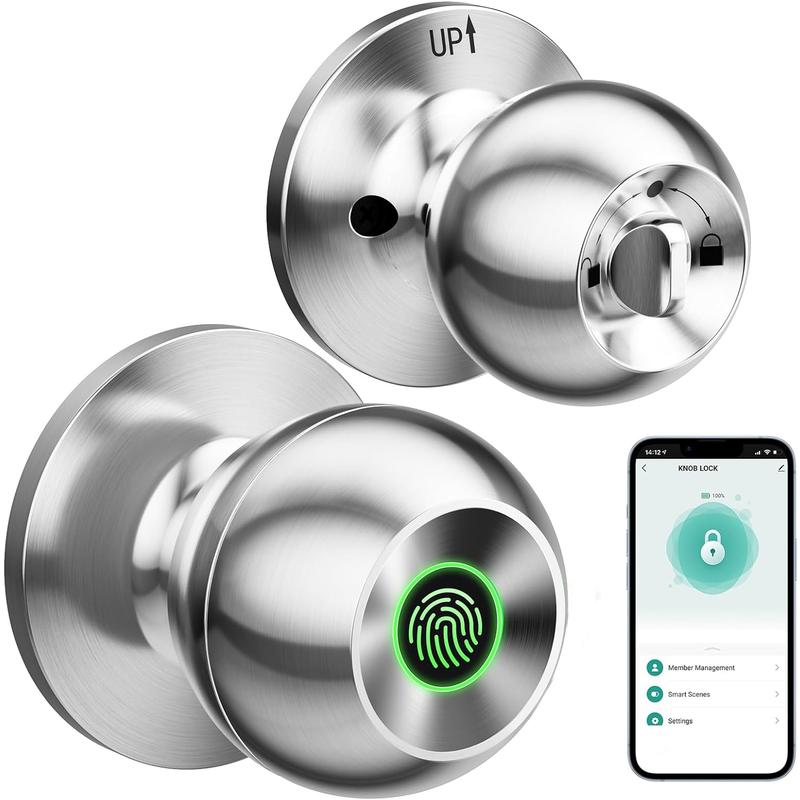 Valentine's Day Gift EUERTE Fingerprint Door Knob Biometric Smart Lock with APP Control 3-In-1 Fingerprint Unlock 5s Auto-Lock Rechargeable Battery Easy Installation for Bedroom Garage Apartment