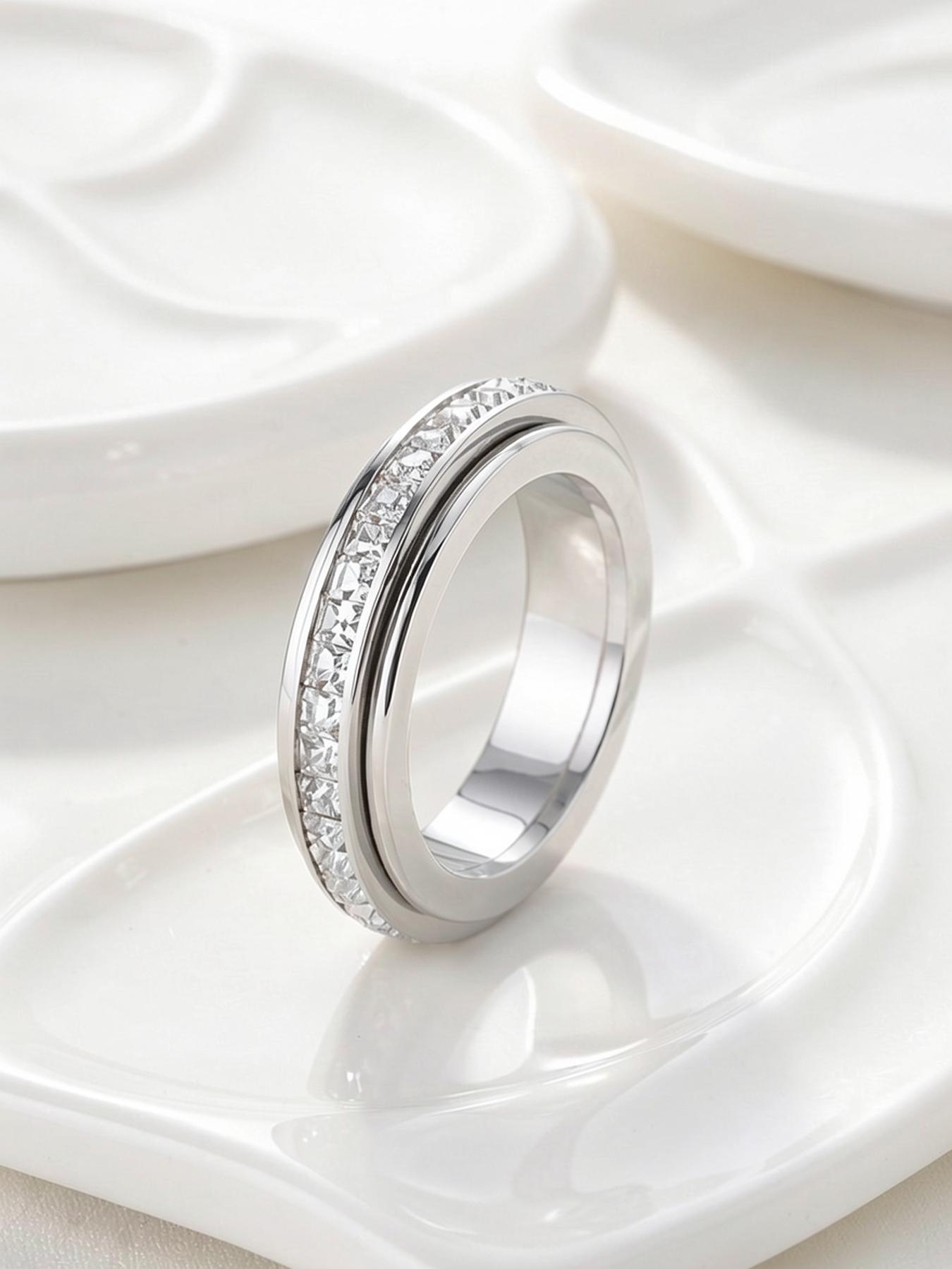 3-piece 18K anti-anxiety ring, fortune-turning rotating stress-relieving ring inlaid with zirconia to relieve anxiety # Jewelry/Stainless Steel/Fade-resistant/Allergy-proof/Couples/Festivals/Parties/Ideal Gift