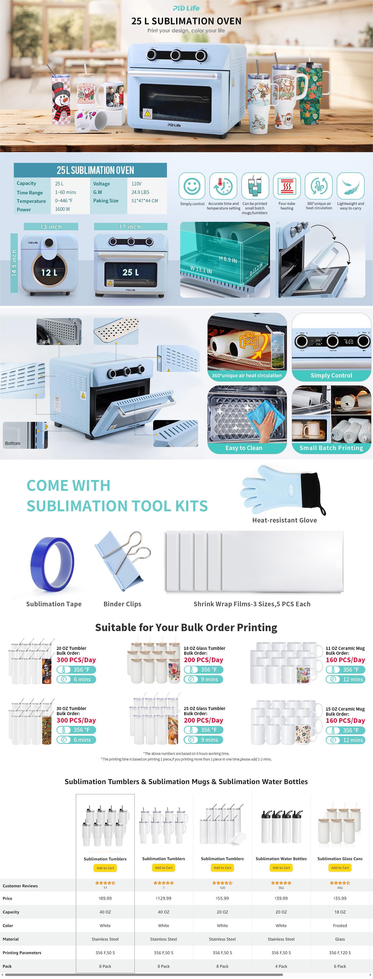 PYD Life 25 L Sublimation Oven Machine for Sublimation Blanks Mugs Tumblers Cups Bulk Printing Convection Oven PYD Life 25 L Sublimation Oven Machine for Sublimation Blanks Mugs Tumblers Cups Bulk Printing Convection Oven