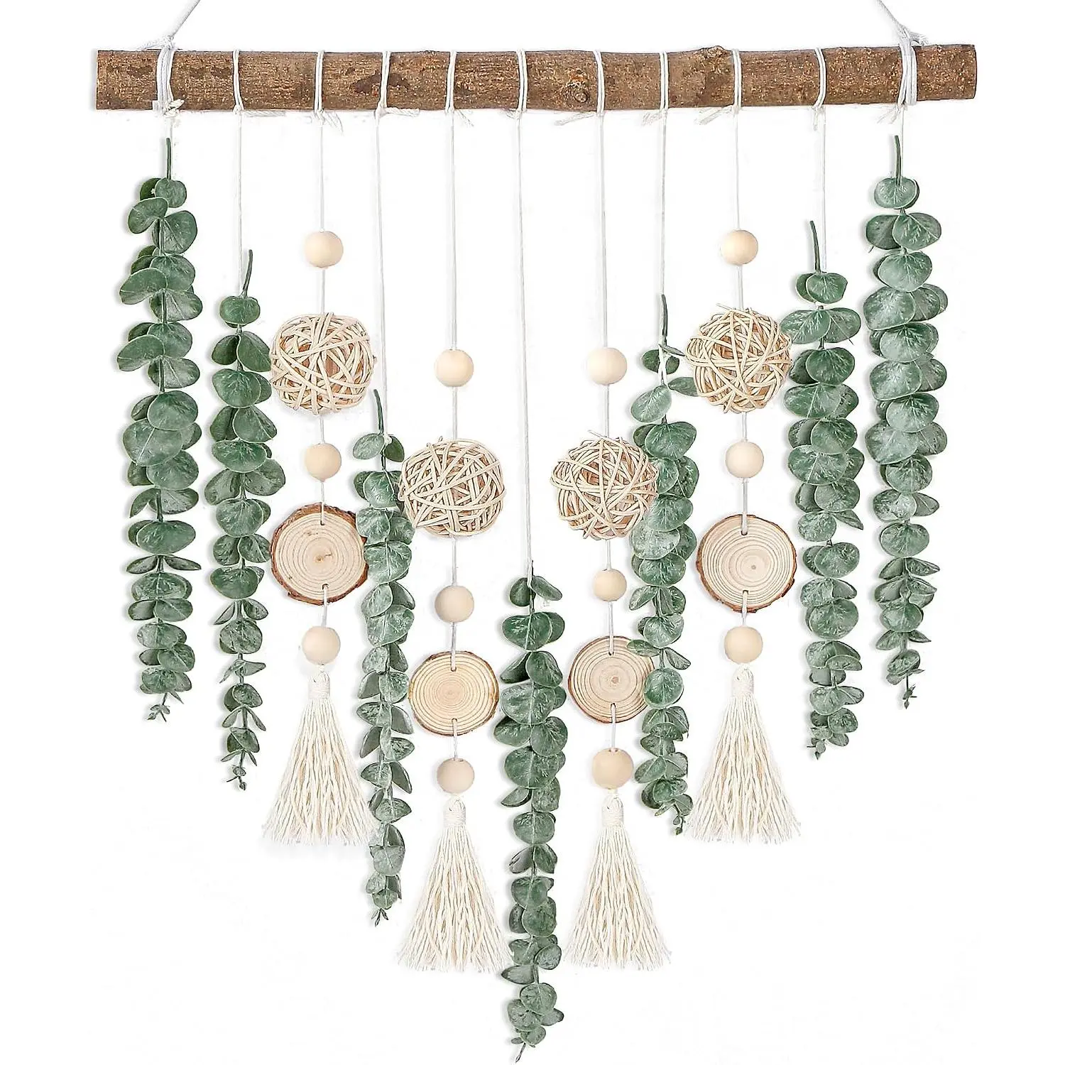21in Artificial Eucalyptus Greenery Wall Decor with Wooden Stick, Year-Round Boho Rustic Home Decor for Bathroom, Living Room