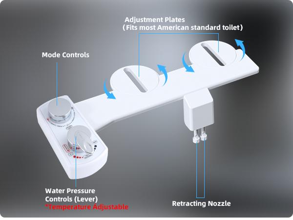 Hibbent Bidet Attachment for Toilet, Hot and Cold Water Spray Non-Electric Dual Nozzle for Frontal & Rear Wash, Adjustable Water Pressure Control, Self Cleaning Water Sprayer, White