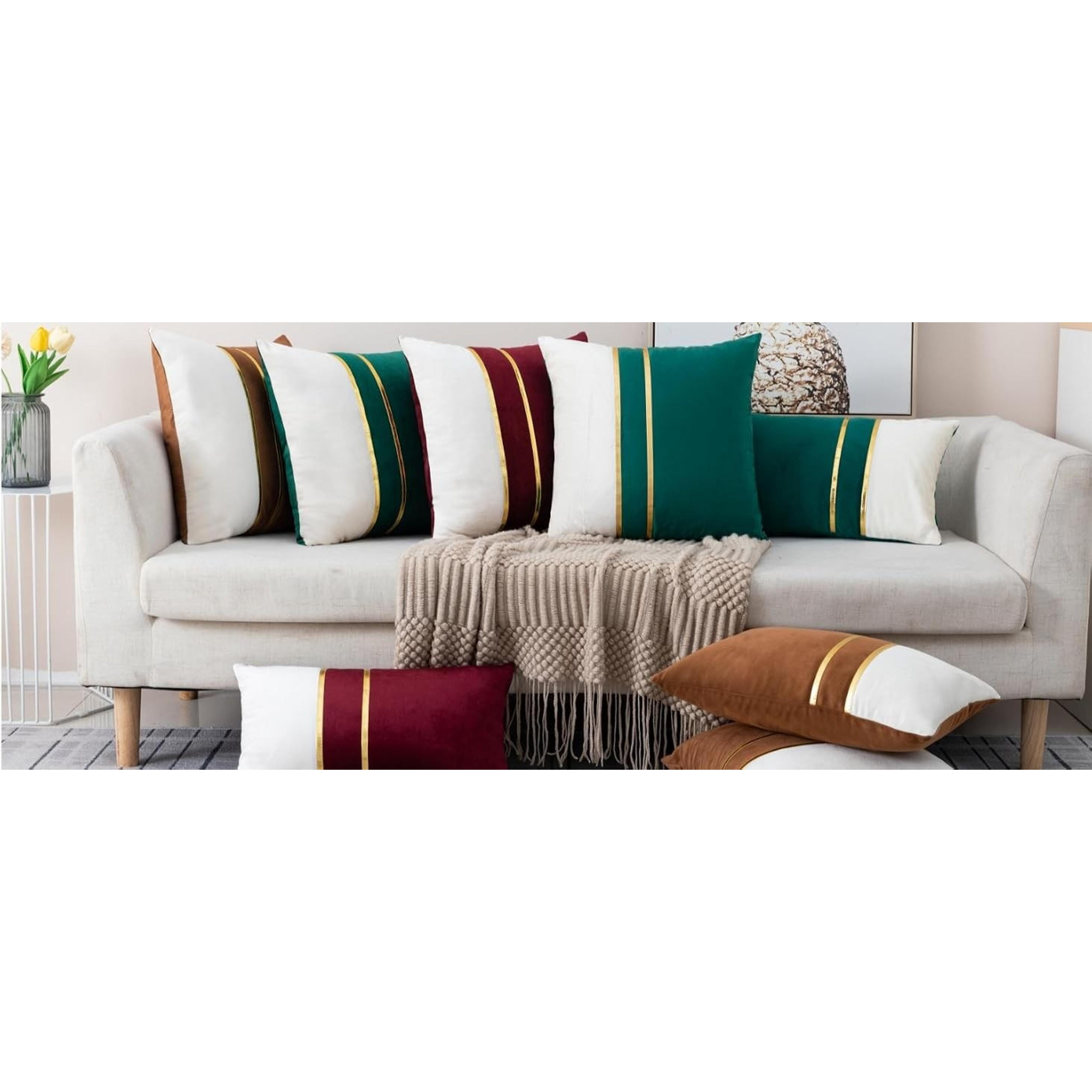 Set of 2 Velvet Decorative Throw Pillow Covers Navy Blue White Patchwork with Gold Leather Pillow Covers 18 × 18 Inch Cushion Covers Decor Living Room Sofa Bedroom Car