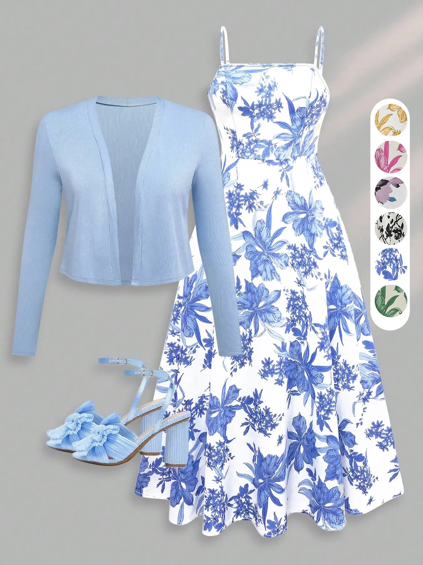 Elegant French Style Printed Dress Set, Summer Vacation, Romantic Long Dress for Dates, Beach Photoshoot, Light Mature Fashion Ff2621