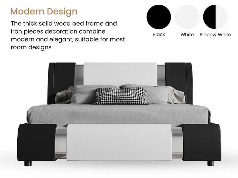 SHA CERLIN Deluxe PU Leather Upholstered Modern Platform Bed Frame 【No Mattress】Modern Low Profile Sleigh Design,Heavy Duty Solid Wooden Slats Support,No Box Spring Needed#ChristmasGifts#TikTokShopBlackFriday