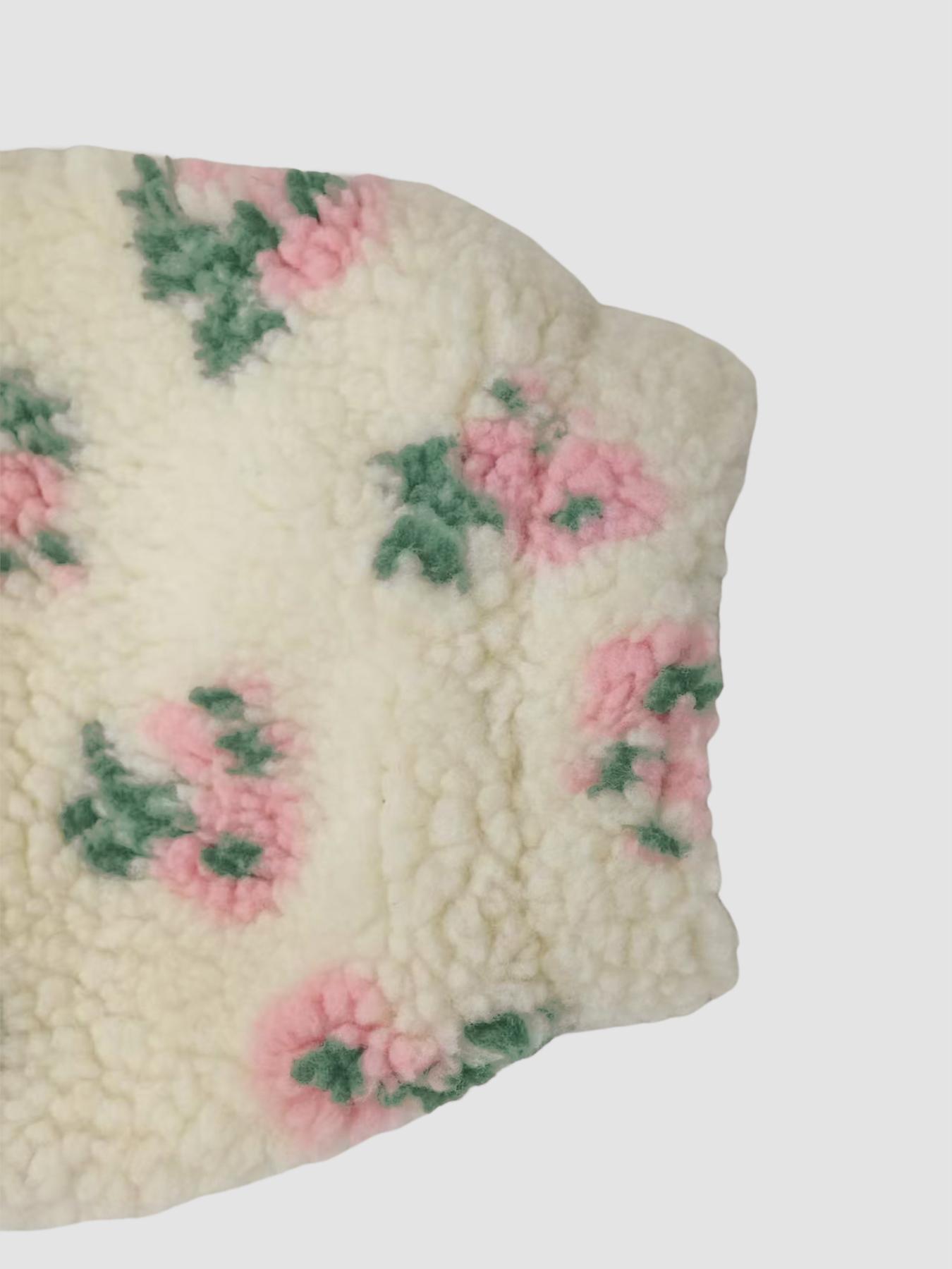 Women's Floral High Neck Zipper Fitted Jacket, Casual Fleece Lined Knit Coat, Long Sleeve Button Front Outerwear, Fall & Winter Fashion