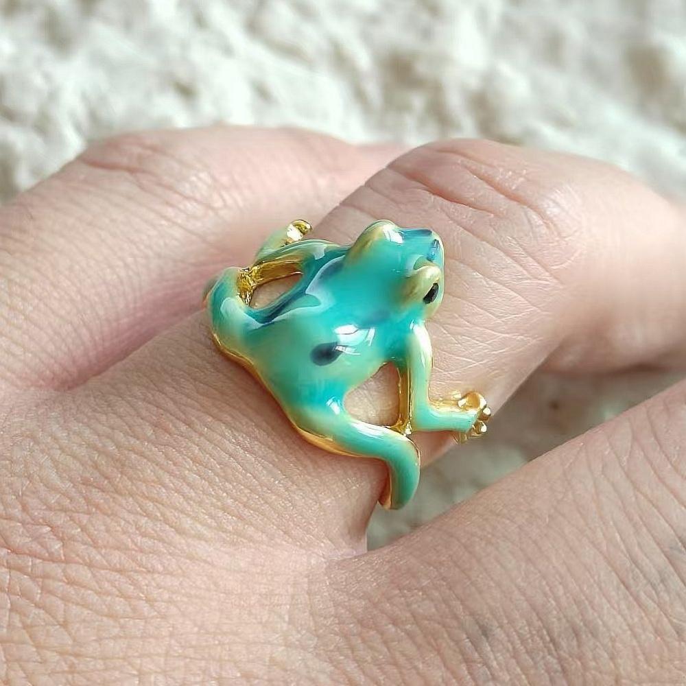 New Fashion Green Frog Open Rings For Women Men Metal Cute Animal Adjustable Finger Ring Jewelry Birthday Party Gifts For Women