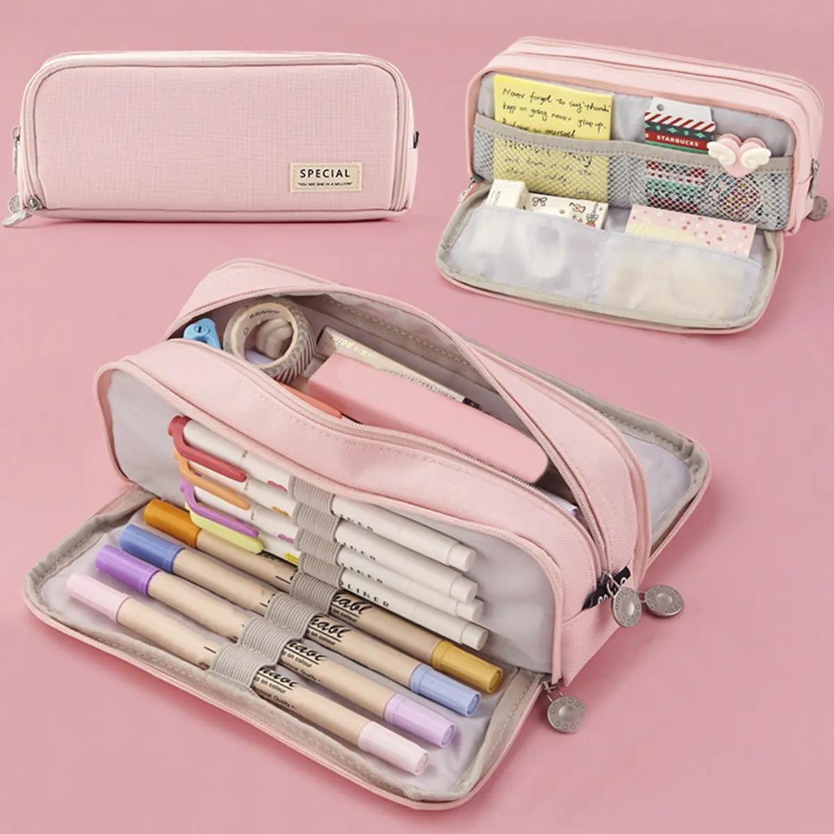 1 expandable pencil case with compartment, large capacity pencil case pencil bag, portable pencil case large school stationery organizer, transparent cosmetic bag, storage bag, suitable for office