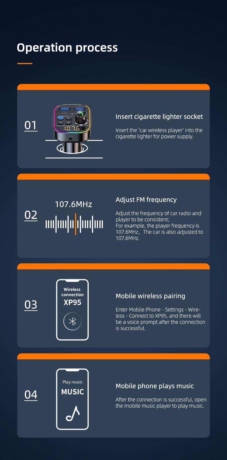 Fast Wireless 5.0FM Transmitter MP3 Player - Hands-Free Call, Adjustable High & Low Pitch, U Disk, PD30W Fast Charger, C USB Car Fast Charging Adapter - Compact Design for Easy Use Mini Audio