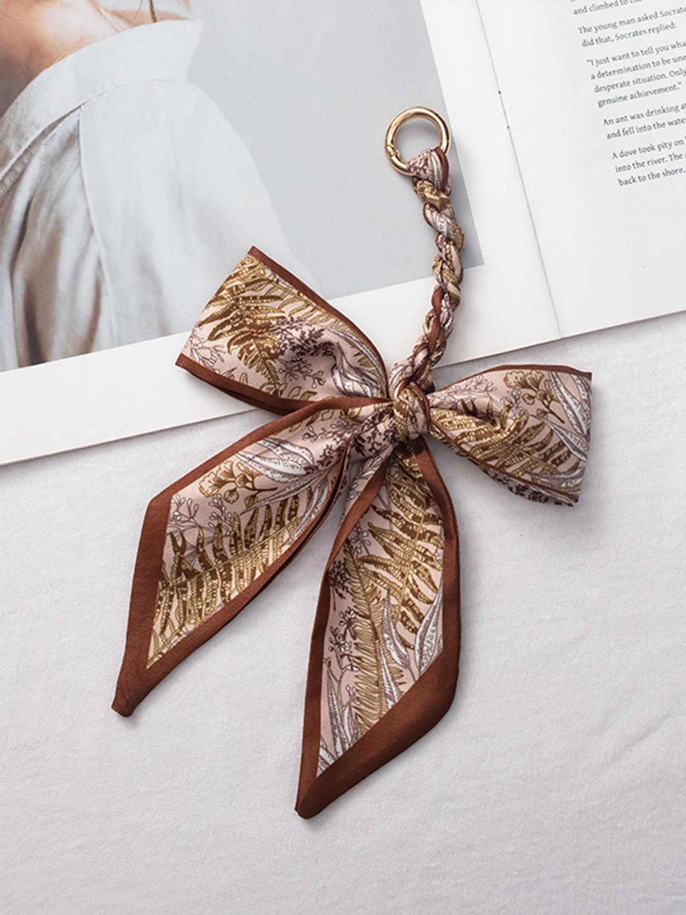 Elegant Braided Silk Scarf Bow Bag Charm, Luxury Handbag Pendant Accessory, Cute Aesthetic Bag Decor, Multi-use Keychain & Phone Charm, Perfect Birthday Christmas Mother's Day Gift for Women Girls, Trendy Bag Accessory for Tote Backpack Handbag