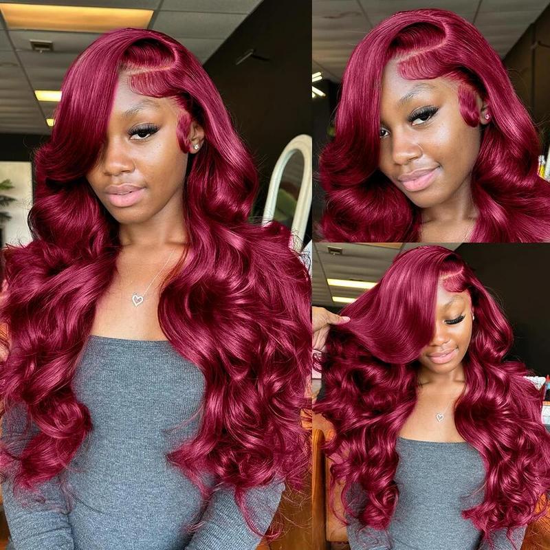 Tahikie 99j Burgundy 13x6 Colored Body Wave 13x6 HD Lace Frontal Wigs  For Women