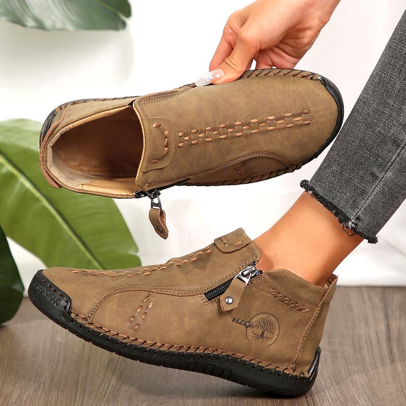 Women's Short Boots Fashion Side Zipper Design Classic Workwear Style Slip Resistant Durable Casual Boots. Girl Walking Shoes Comfort Dark Green Springfresh