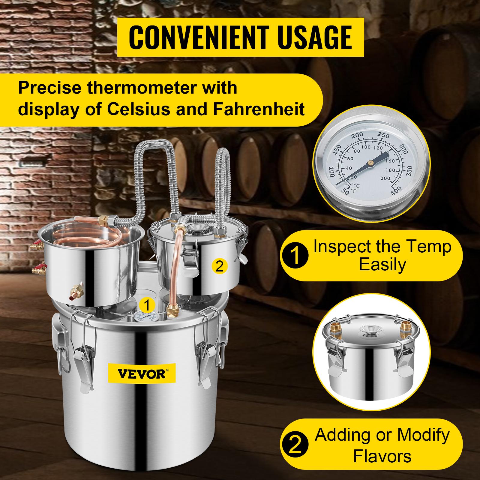 VEVOR Moonshine Still Stainless Steel Water Alcohol Distiller Copper Tube With Circulating Pump Home Brewing Kit Build-in Thermometer for DIY Whisky Wine Brandy Spirits