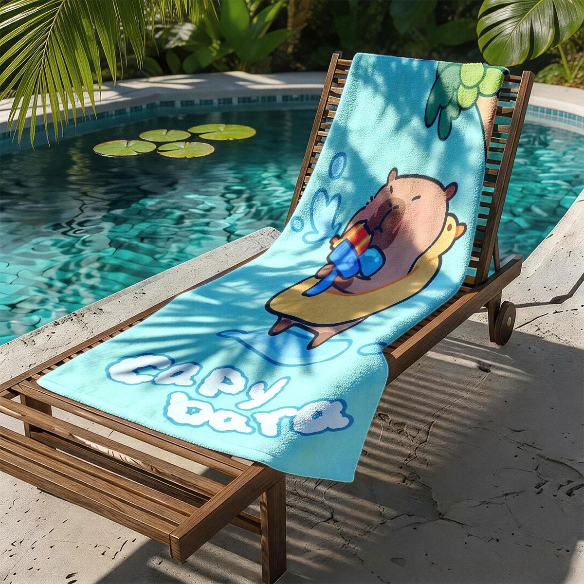 Cartoon Capybara Print Beach Towel, Super Large Size, Skin-Friendly, Absorbent and Quick-Dry, Perfect for Beach, Pool, Summer Outdoors, Quick Drying Absorbent