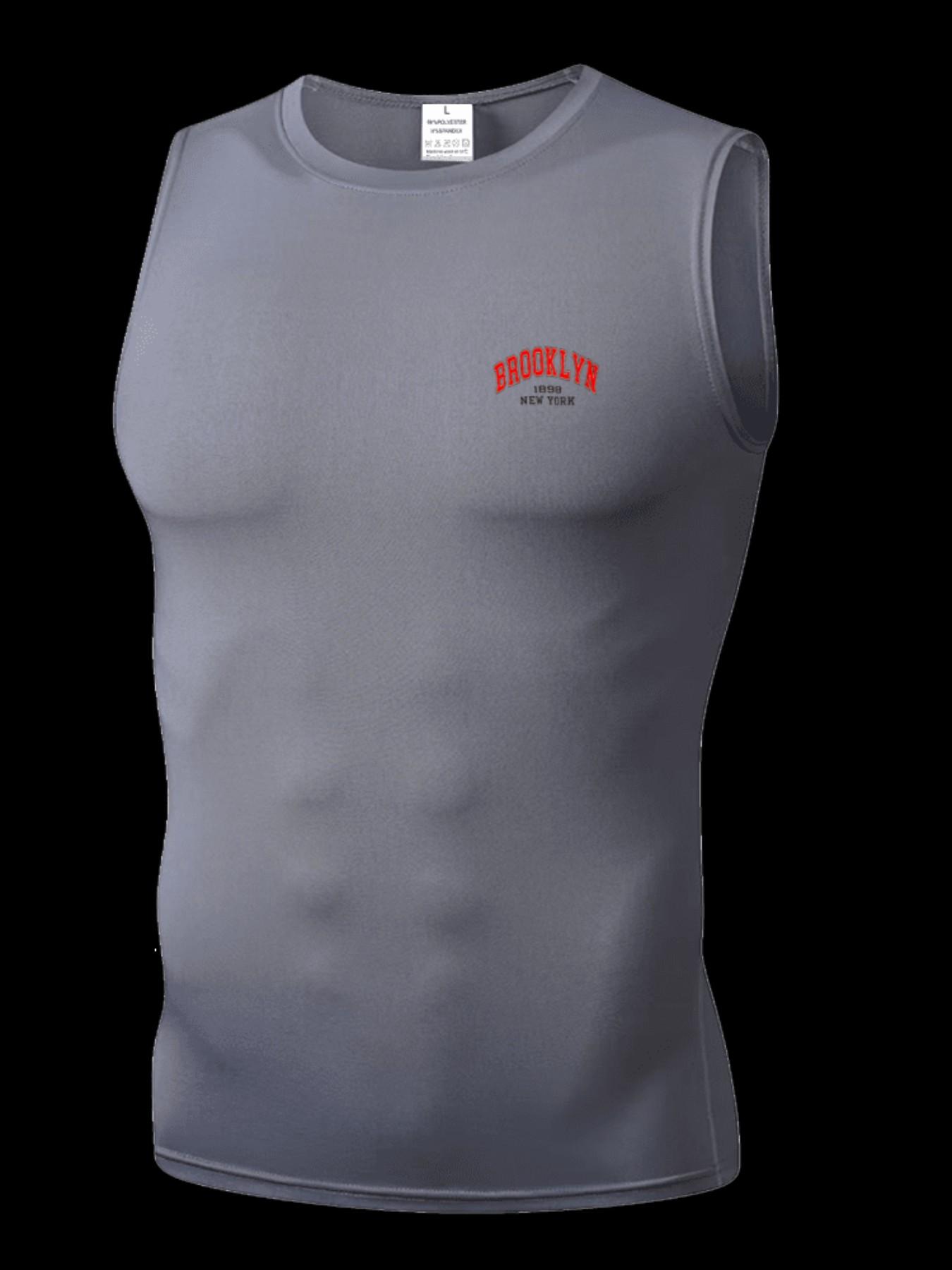 Men's Short Sleeve Sporty Tee, Quick-Dry Breathable Fabric, Brooklyn Print, Ideal for Gym, Running, Boxing, Outdoor Activities