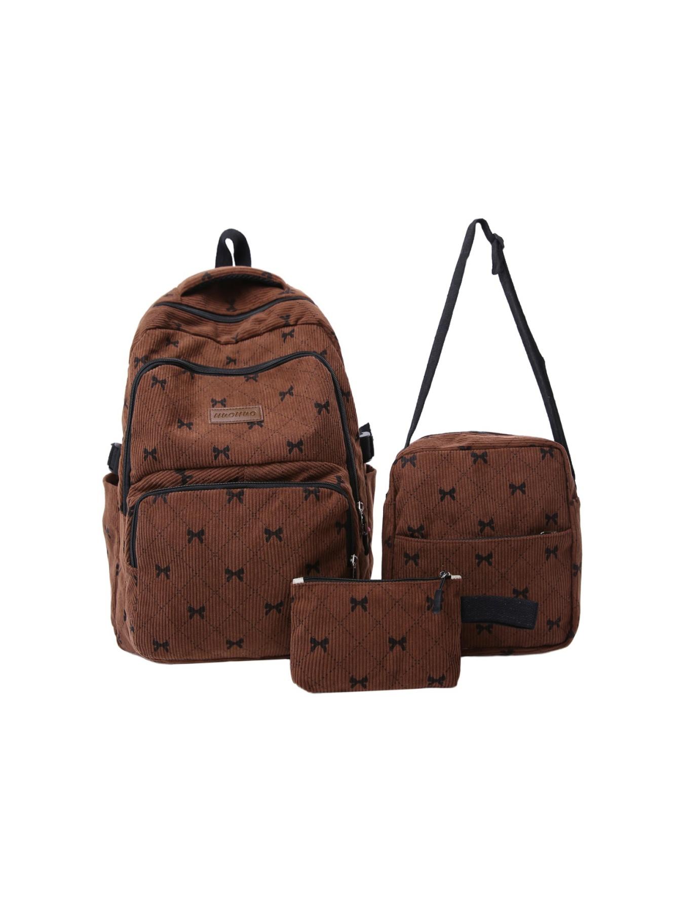 2026 New College Style Cute Bow Corduroy Backpack Shoulder Bag, Versatile Crossbody Small Bag, Multiple Colors Available, Three-Piece Set