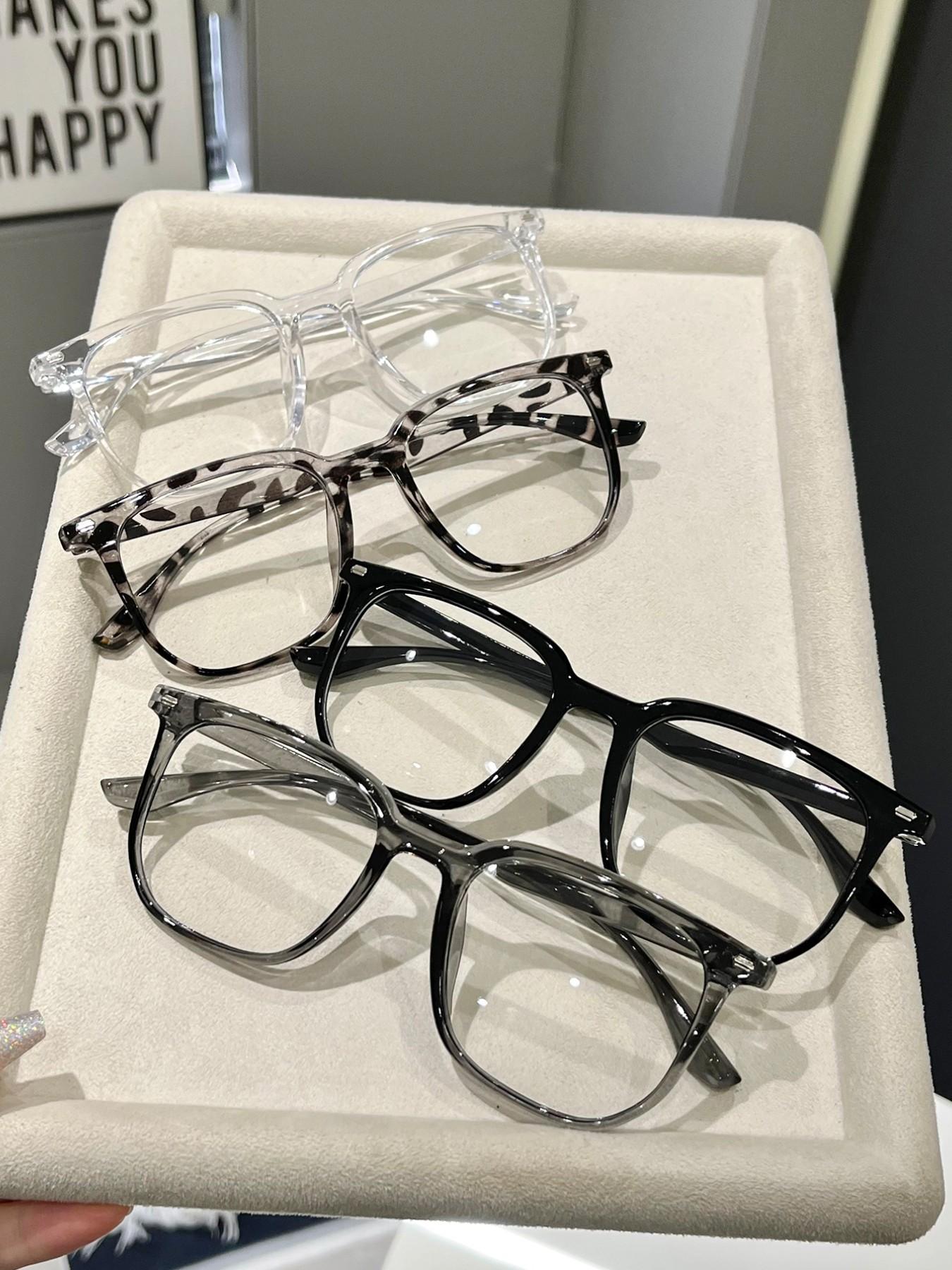 Classic Simple Casual Women's Flat Glasses, Suitable for Office, Reading, Gaming, Leopard Pattern, Plastic Frame, All Seasons