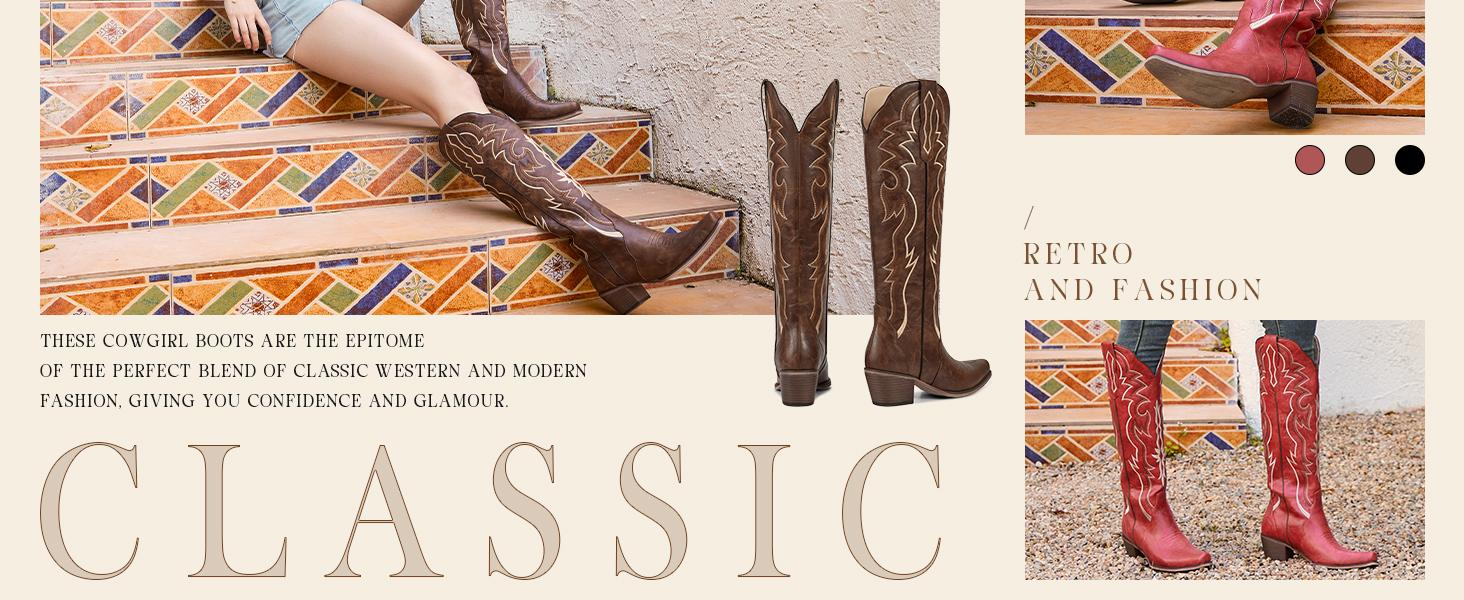 Wetkiss  Women Cowgirl Cowboy Knee High Tall Boots with Classic Retro Embroidered Chunky Heel Slip On Pointed Toe Womens Western Boots for Girls Ladies ,Women's Shoes,Women's Boots  #TikTokShopSpringGlowUp #greenish