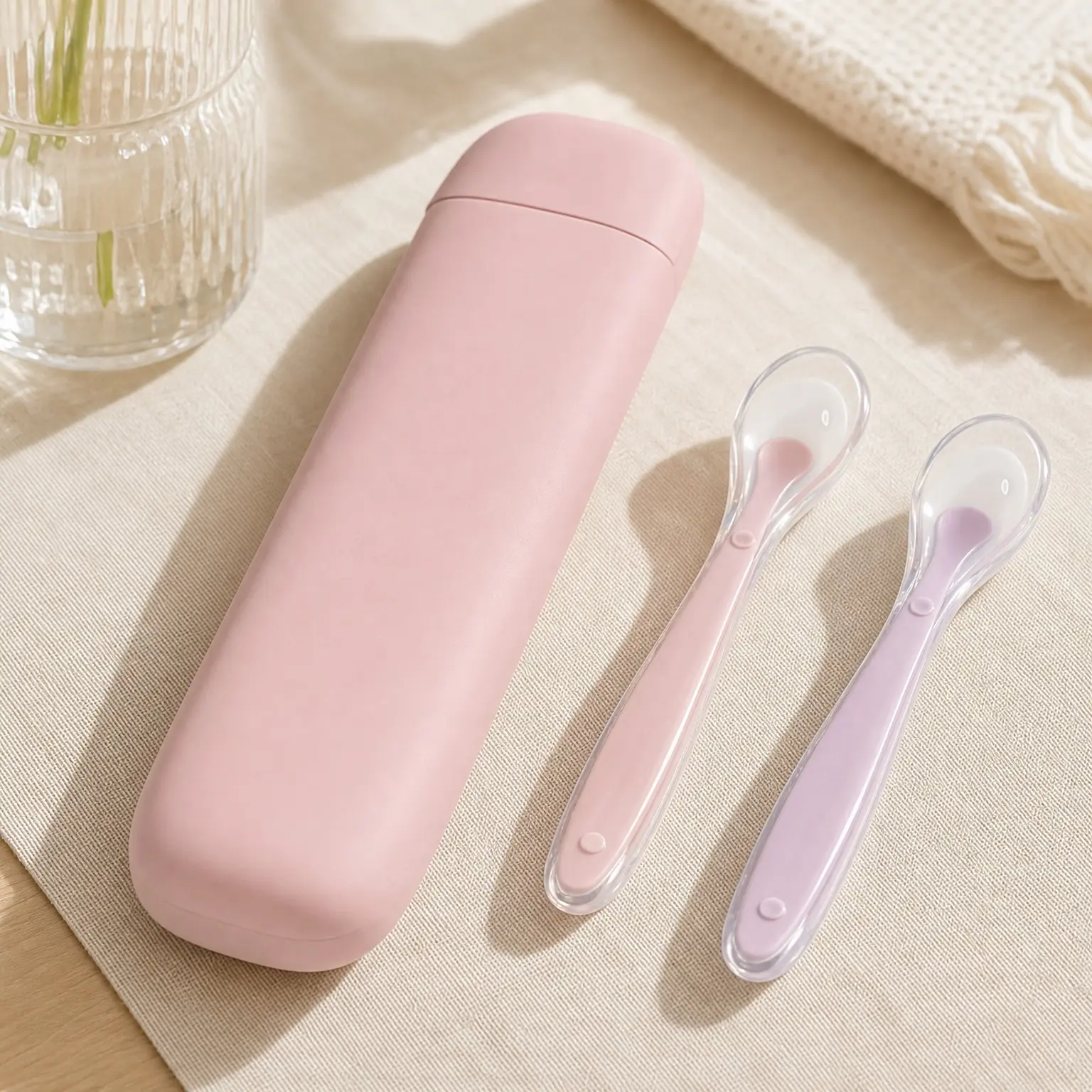 Silicone Baby Feeding Spoons with Storage Box, First Stage Infant Soft-Tip Training Spoons, Easy on Gums, Pink(Gift)