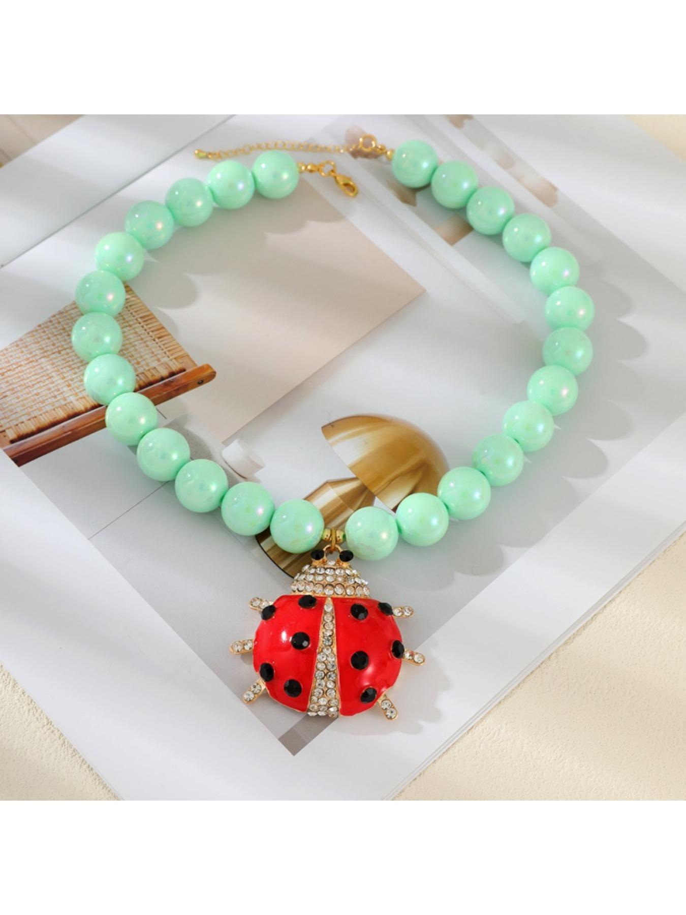 Boho Style Ladybug Beaded Pendant Necklace, Elegant Jewelry Gift for Women, Perfect for Valentine's Day, Parties, Beach Vacations