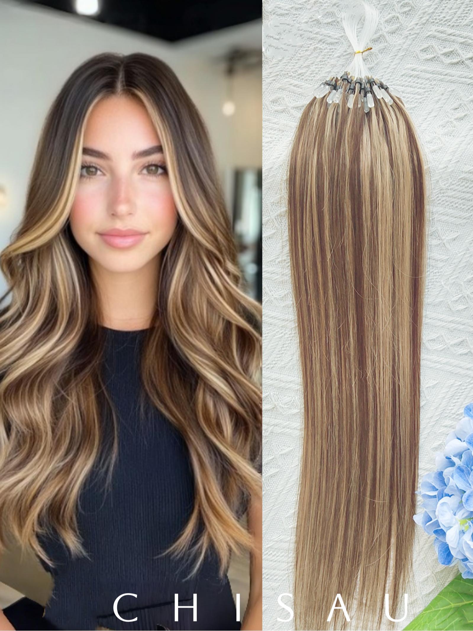 Microlink Hair Extensions Made from Real Human Hair, Featuring Microbead Micro Loop Technology, Soft And Shiny, with a Total of 50 Strands