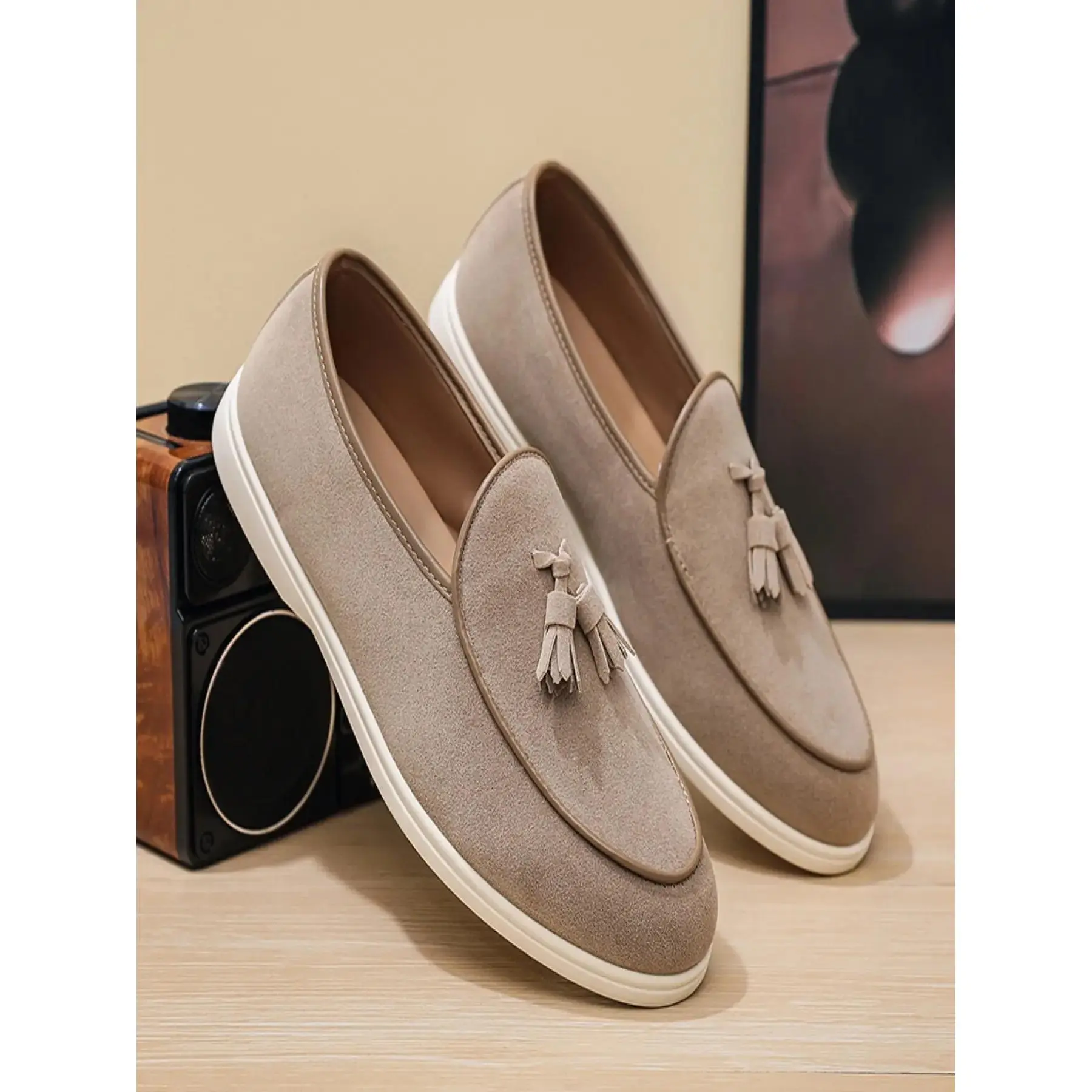 YYW1 Men's Dressy Casual Tassel Loafers |   Soft Suede Flat-On Walking Shoes Work & Events Casual Fashion Shoes