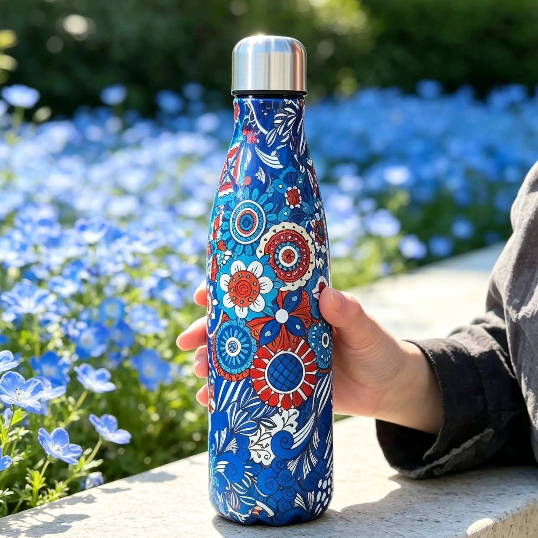 Cold Water Jug, Stainless Steel Insulated Water Bottle, Thermal Flask, Vintage Cute Water Bottle, Bohemian Style Cup, 17oz Travel Cup, Metal Sports Water Bottle, Triple-layer Vacuum Insulation, BPA-free, Leak-proof Screw Cap, Suitable for School