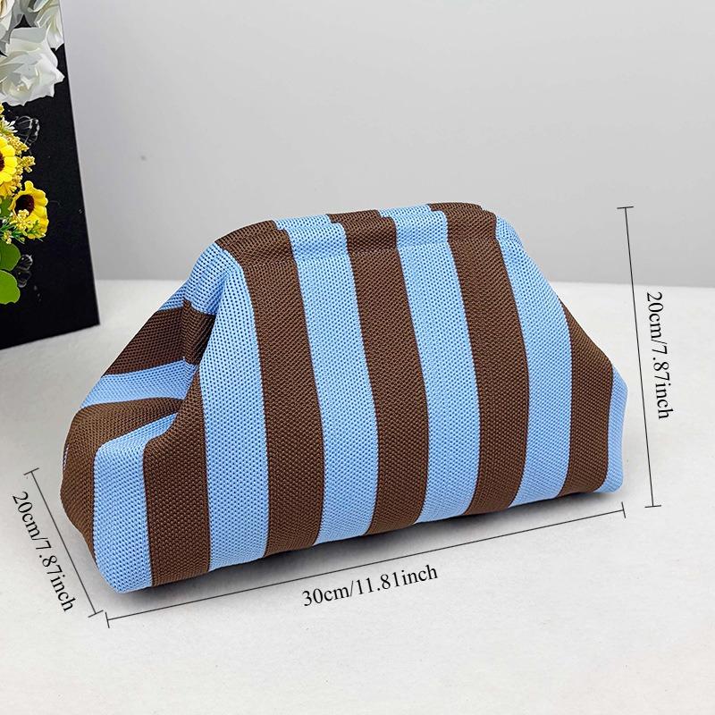 Crochet Shoulder Bag, Women's Vibrant Stripe Cloud Pouch, Slouchy Dumpling Beach Bag for Party and Travel, Bag For Purchase,camping essentials tiktokshopbacktoschool