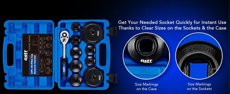 Orion Motor Tech Oil Filter Wrench Socket Set 10pc 3/8" Drive Low Profile, Oil Filter Cap Remove and Install Tool Kit,24mm,27mm, 29mm, 30mm, 32mm, 36mm, 38mm CR-V Compatible with Toyota VW BMW Mercedes, Automotive Maintenance