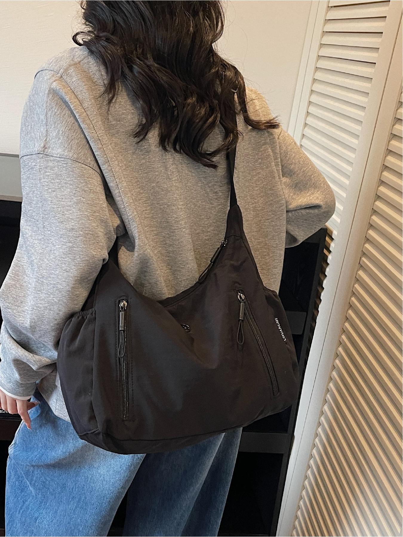 Solid Color Simple Zipper Shoulder Bag, Side-Zipper Multi-Pocket Crossbody Bag for Daily Casual Use, Versatile and Convenient with Adjustable Shoulder Strap