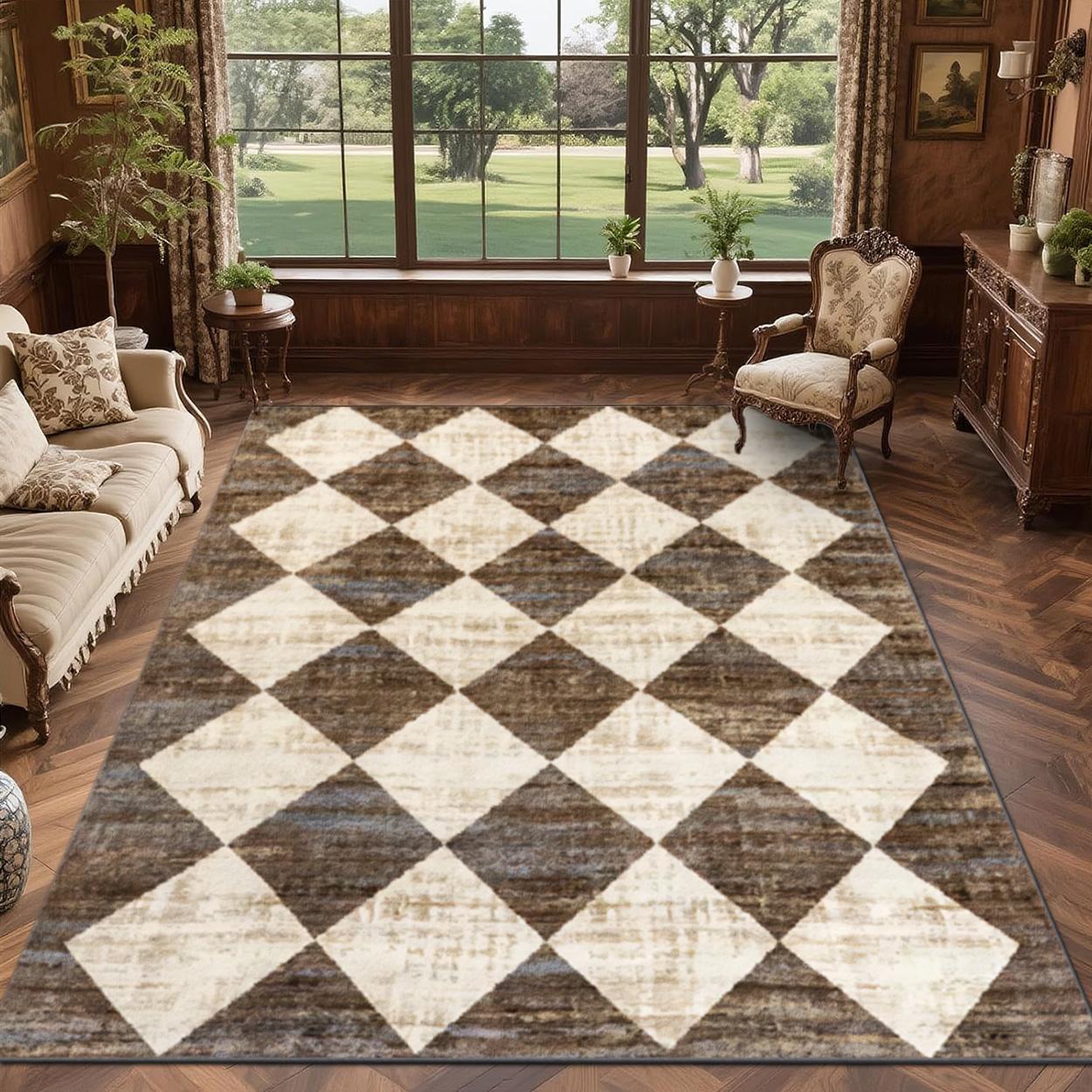 Velvet soft and comfortable patterned printed carpet, Geometric pattern rug, suitable for multiple scenarios, available in various sizes, soft and non-shedding.